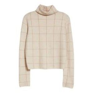 BNWT Vince Boiled Cashmere Windowpane Plaid Turtleneck XS